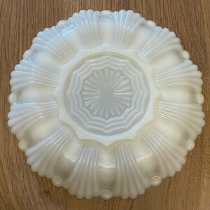 Vintage Milk Glass 10 Inch Anchor Hocking Devilled Egg Plate, Scalloped Edge